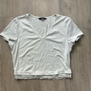 SHEIN White ribbed with lace size L crop top